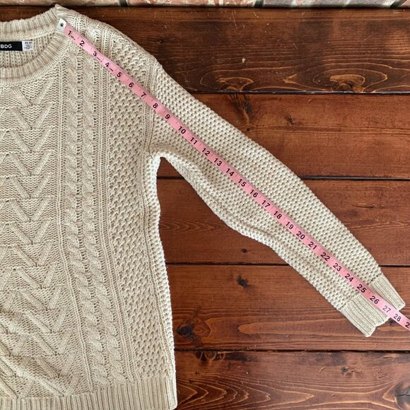BDG Urban Outfitters Women Cable Knit Sweater XSmall Cream Fisherman Elbow Patch - Picture 14 of 14